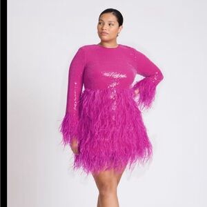 Pink Sequin Feather Dress